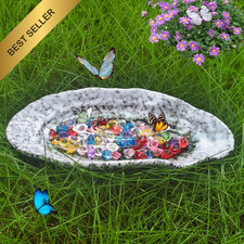 Outdoor Ceramic Butterfly Puddler Bee Watering Station Garden Decor Glass Bead
