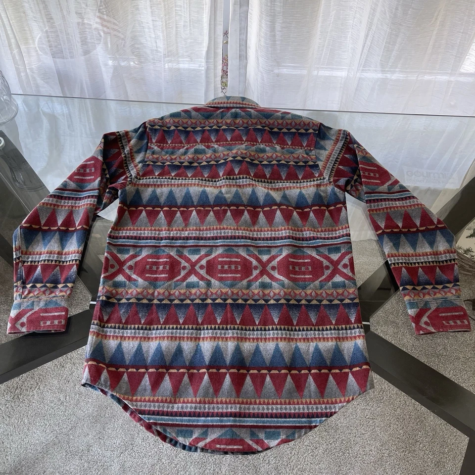 L.L. Bean Aztec Flannel Shirt Long Sleeve Button Up USA Vintage Men’s Small - Image 2 of 4
