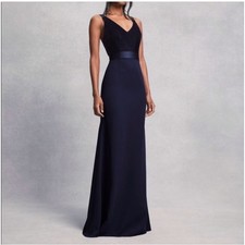 Vera Wang White Women Bridesmaid Dress Sz. 0 EUC  (No Belt) Maxi Wedding Guest 