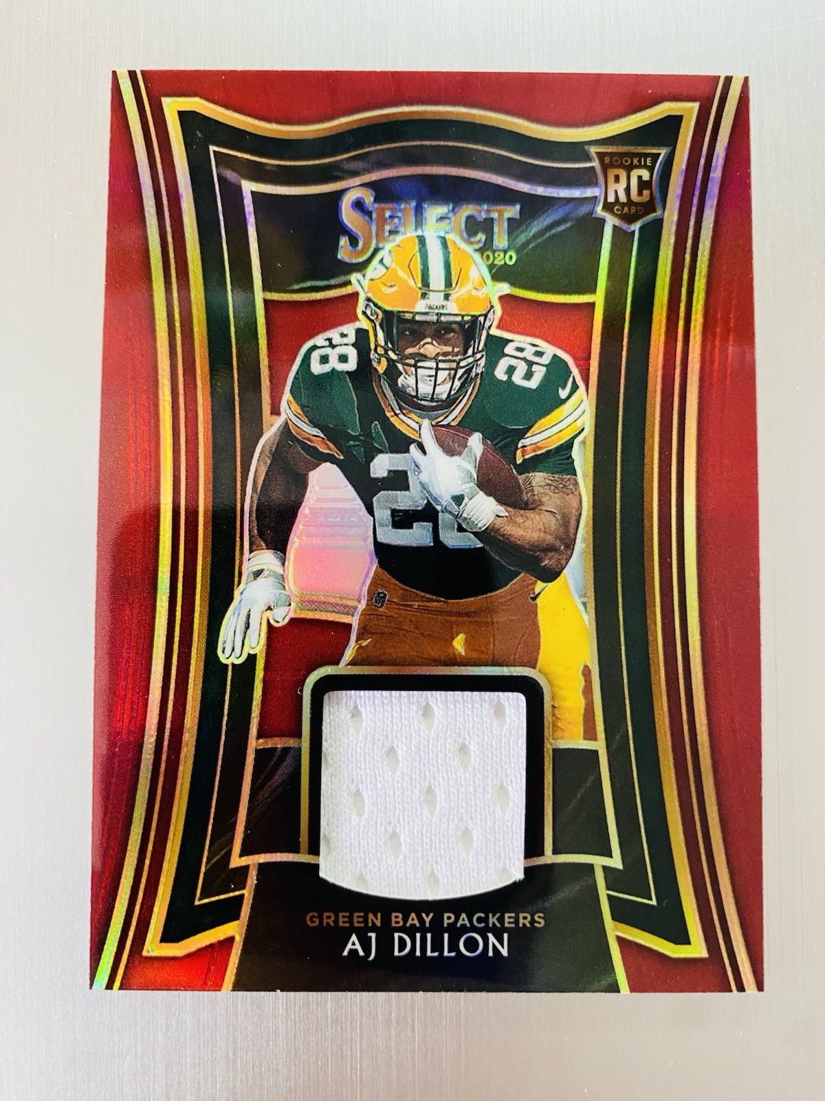 AJ Dillon 2020 Panini Select Red Prizm Rookie Jersey Patch #RS-AJD GB Packers Rc