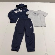 Puma Sweatsuit Shirt Pants Set Kids XXS 3/4 Gray Navy Hoodie 3 Piece Athletic