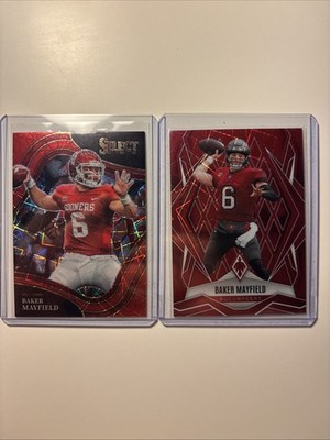 Baker Mayfield Red Lazer 2 Card Lot! 2025 Phoenix /199, 2022 Select Draft Picks