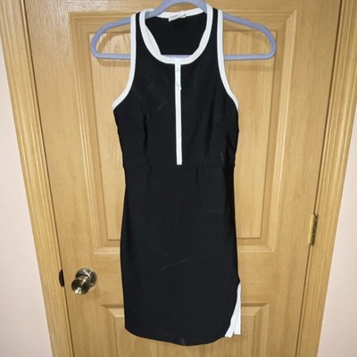 SAGE Collective Womens M Black/White Shift Dress Crew Neck Racerback Zip Knee