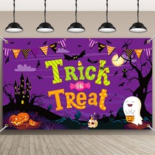 Trick or Treat Halloween Backdrop Banner for Party, 70 X 43 Inch Photography Bac