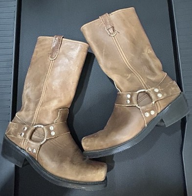 Vintage Double-H Brown Leather Sierra Harness Engineer Motorcycle Boots Mens 9.5