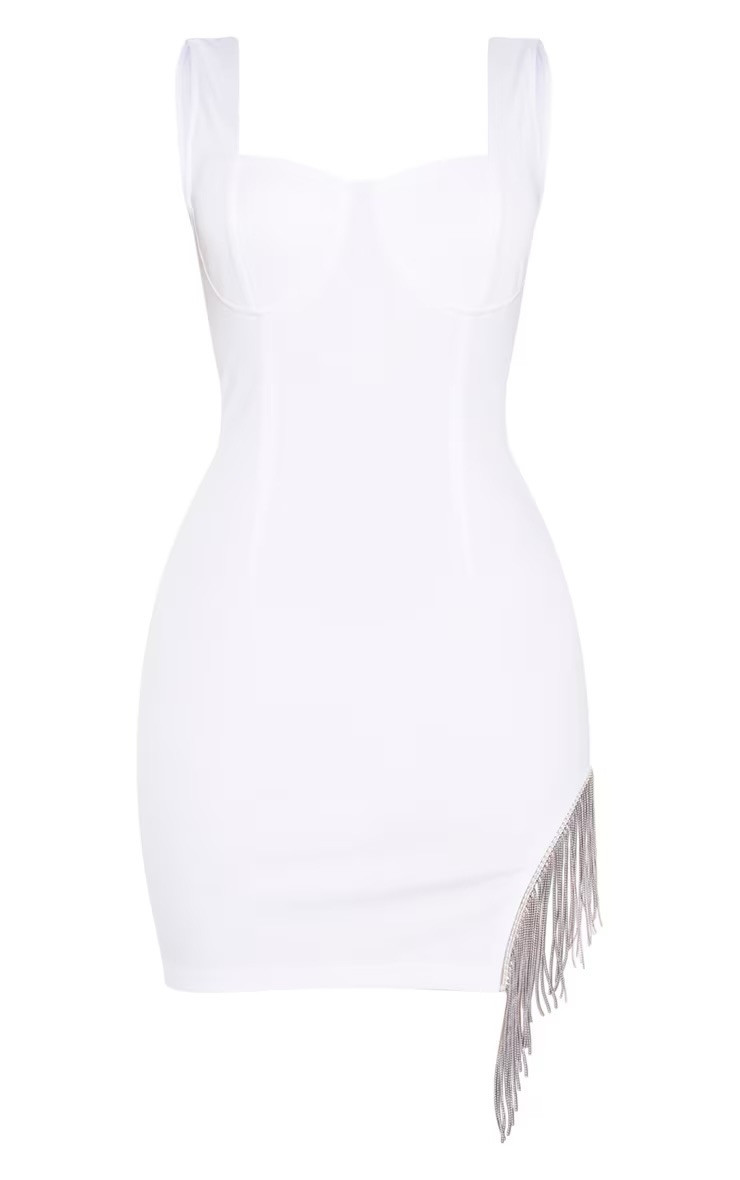 ✨PLT White Sleeveless Diamanté Trip Hem Bodycon Dress Size 8✨ image 4
