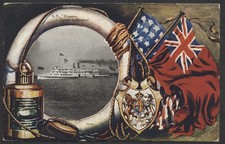 Patriotic Ship Post Card SS Kingston Warwick Bros Lifebuoy Flags Series Unused