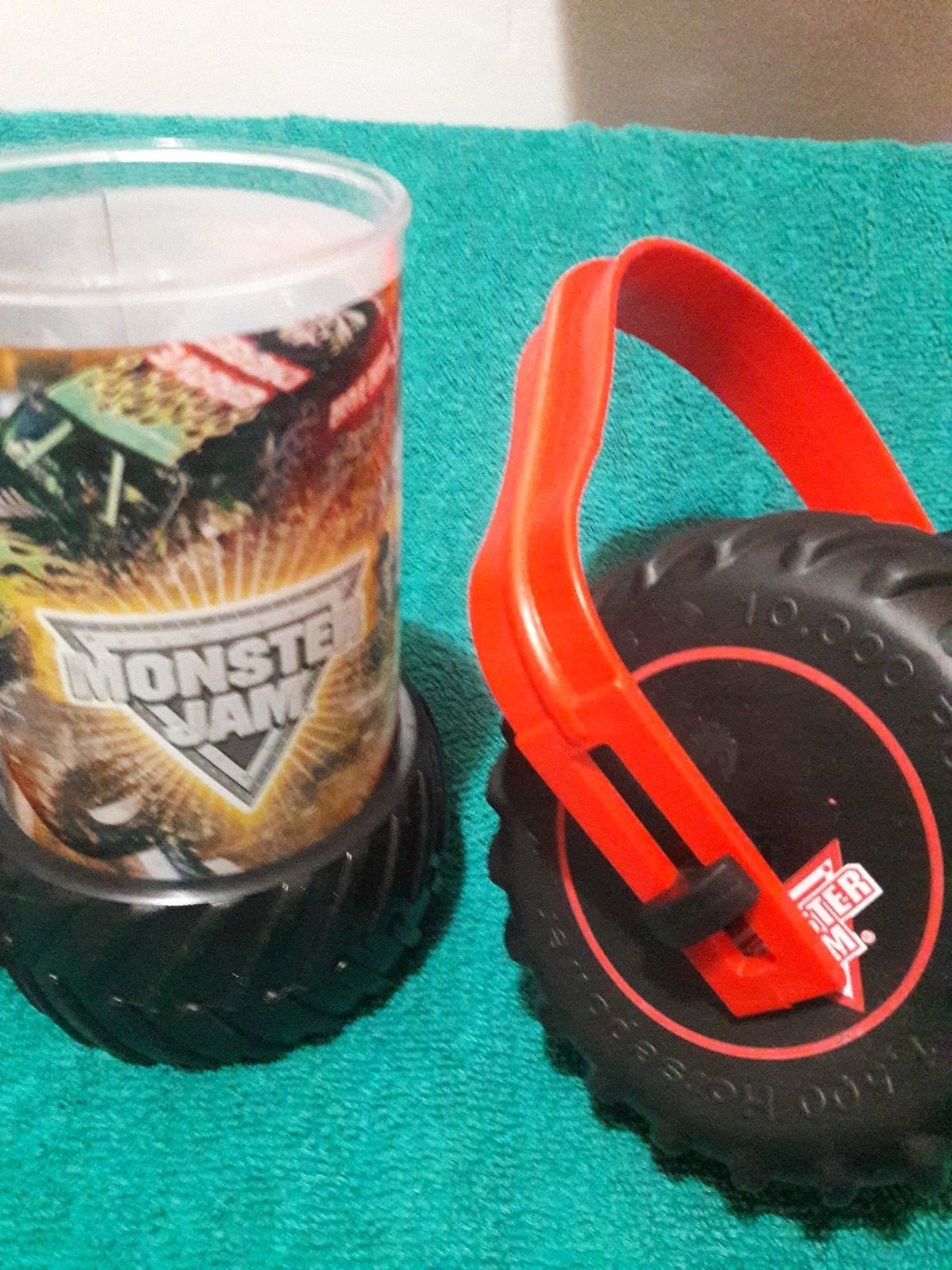 Monster Jam Tire Ear Muffs and Tire & Piston Cup Lot eBay