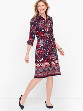 NEW $129 TALBOTS Blue,Red Picnic Paisley Poplin Shirtdress,Dress Sz 6