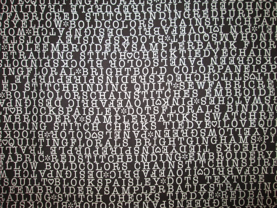 COSER TEJER PALABRAS TEXTO ARTESANÍA NEGRO BLANCO ALGODÓN TELA FQ Foto 2 de 4