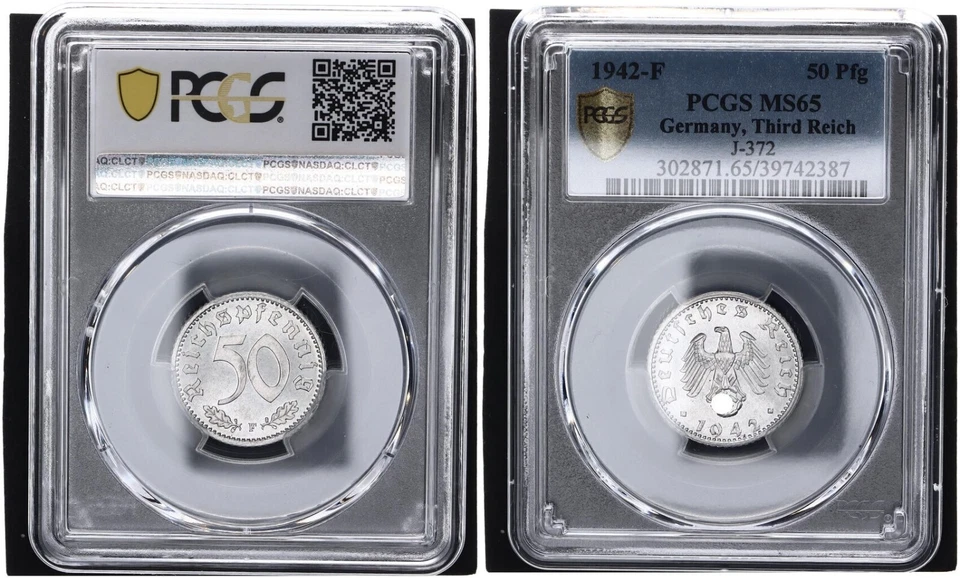 3. Reich 50 Pfennig 1942 F J.372 Aluminium PCGS MS65  Stempelglanz    116048 - Bild 1 von 1