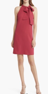 Vince Camuto Tie Neck A Line Dress 8 Red Crep Party Wedding Guest | eBay