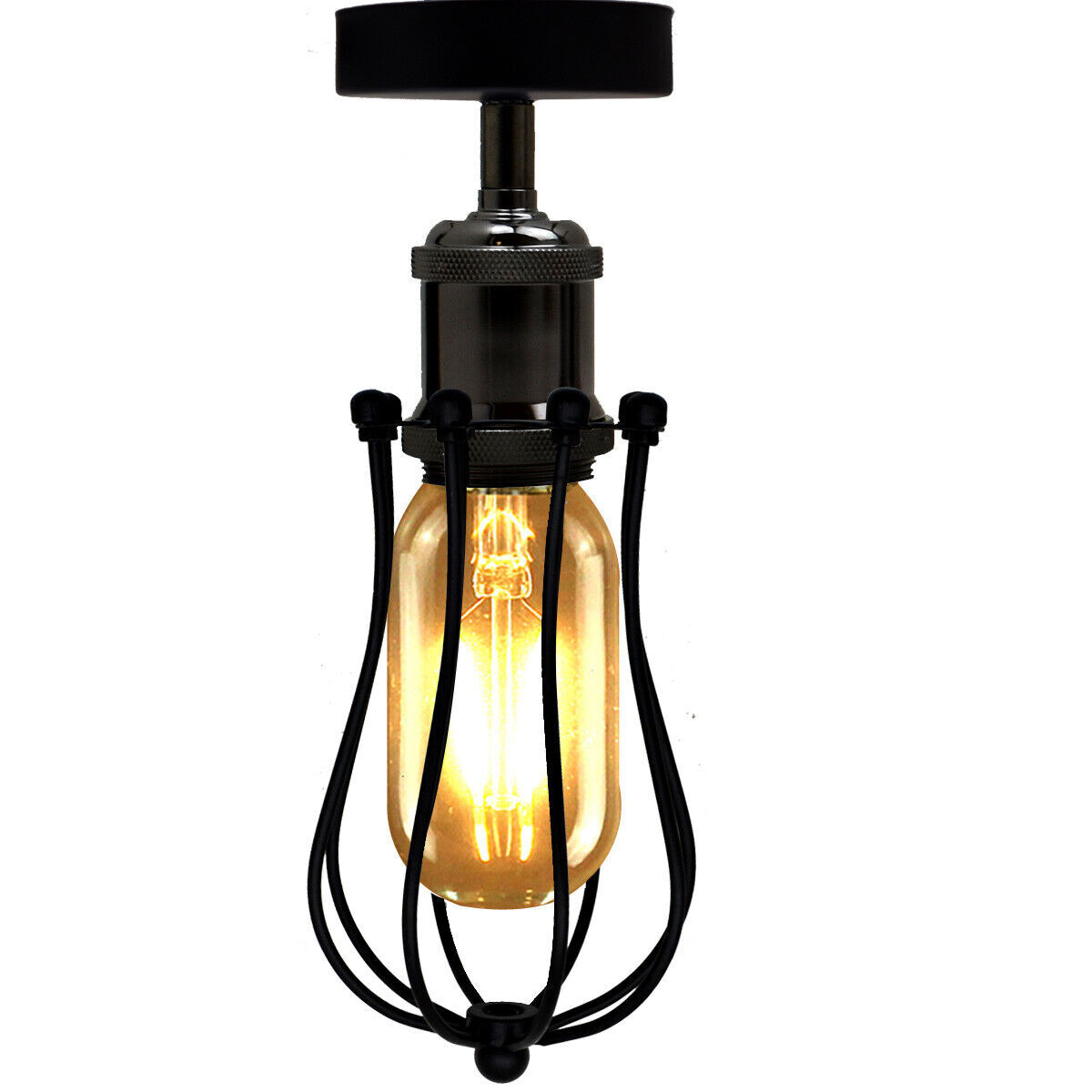 E27 Modern Vintage Industrial Black Ceiling/Wall Lamp - Warm White, Cone Shade, 60W Equivalent