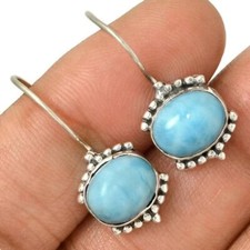 Larimar Gemstone Solid 925 Sterling Silver Handmade Women Beautiful Earring M72