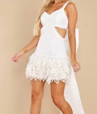 LoveShackFancy Anjanue Mini Dress True White Bow Cut Out Size 6 Crochet