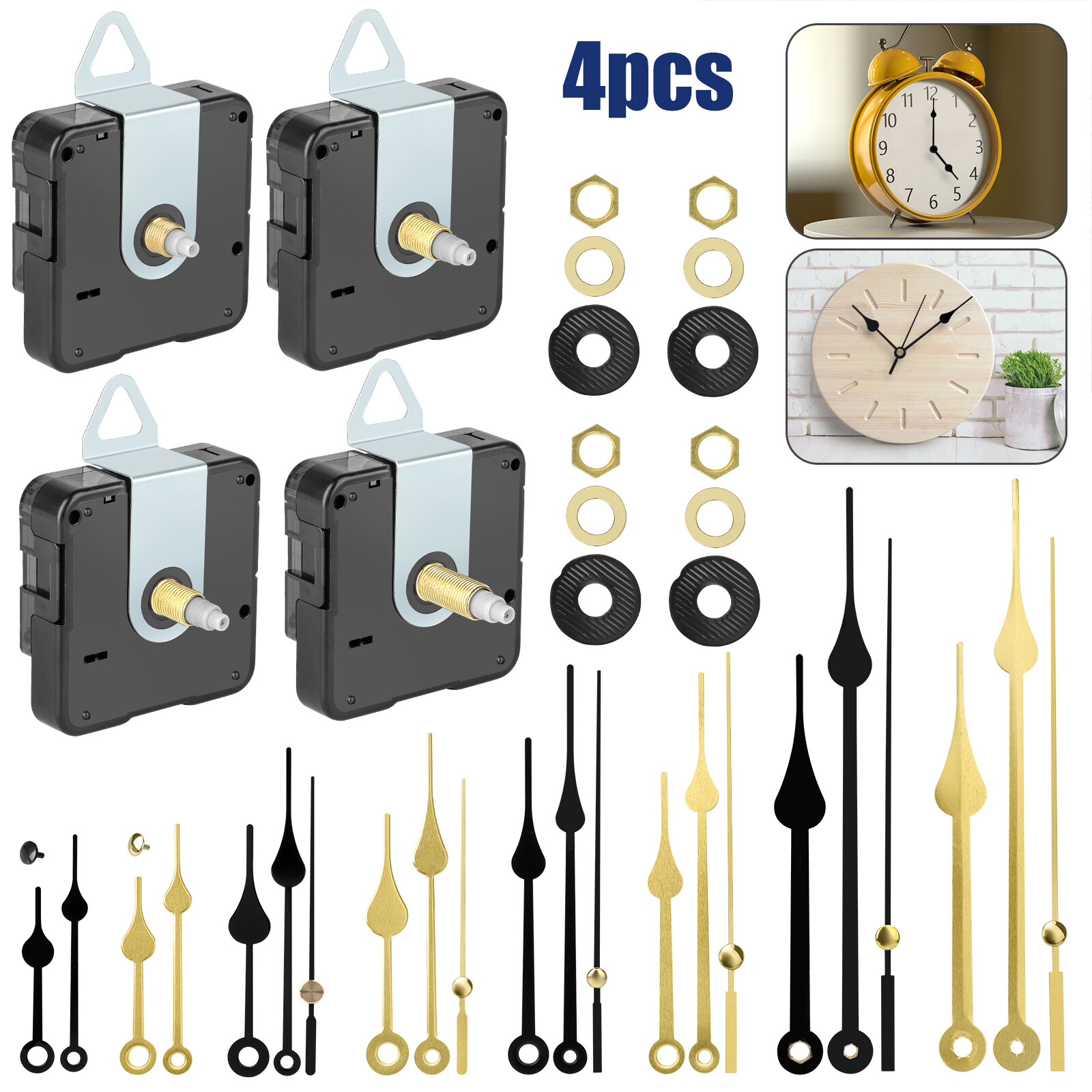 4 Set Quartz Wall Clock Movement Mechanism DIY Replacement Hands Repair ...