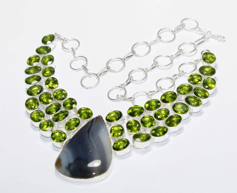 Collar de piedras preciosas de hidroperidoto de calcita collar de joyería tamaño 18 pulgadas Foto 2 de 4