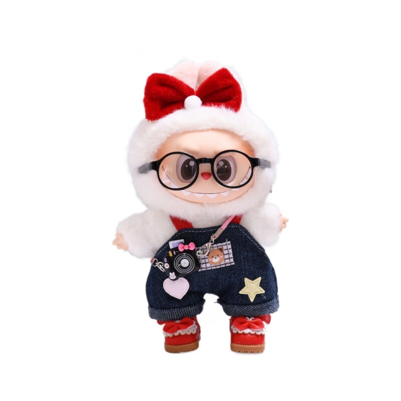 Doll Clothes for Lufufu Fashion Denim Overalls + Red Bow + Camera Set No Glasses