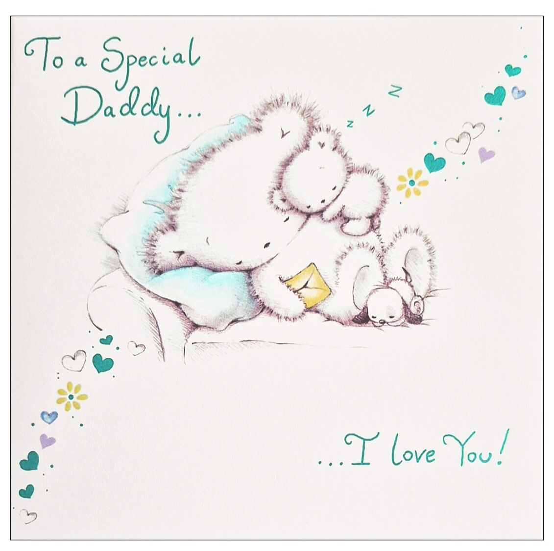 Father's Day Card Special Daddy I love you Sleeping Cuddling Teddies On Sofa