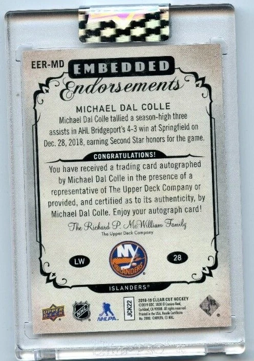 2018-19 Upper Deck Clear Cut Embedded Endorsements #EER-MD Michael Dal Colle /99 - Image 2 of 2