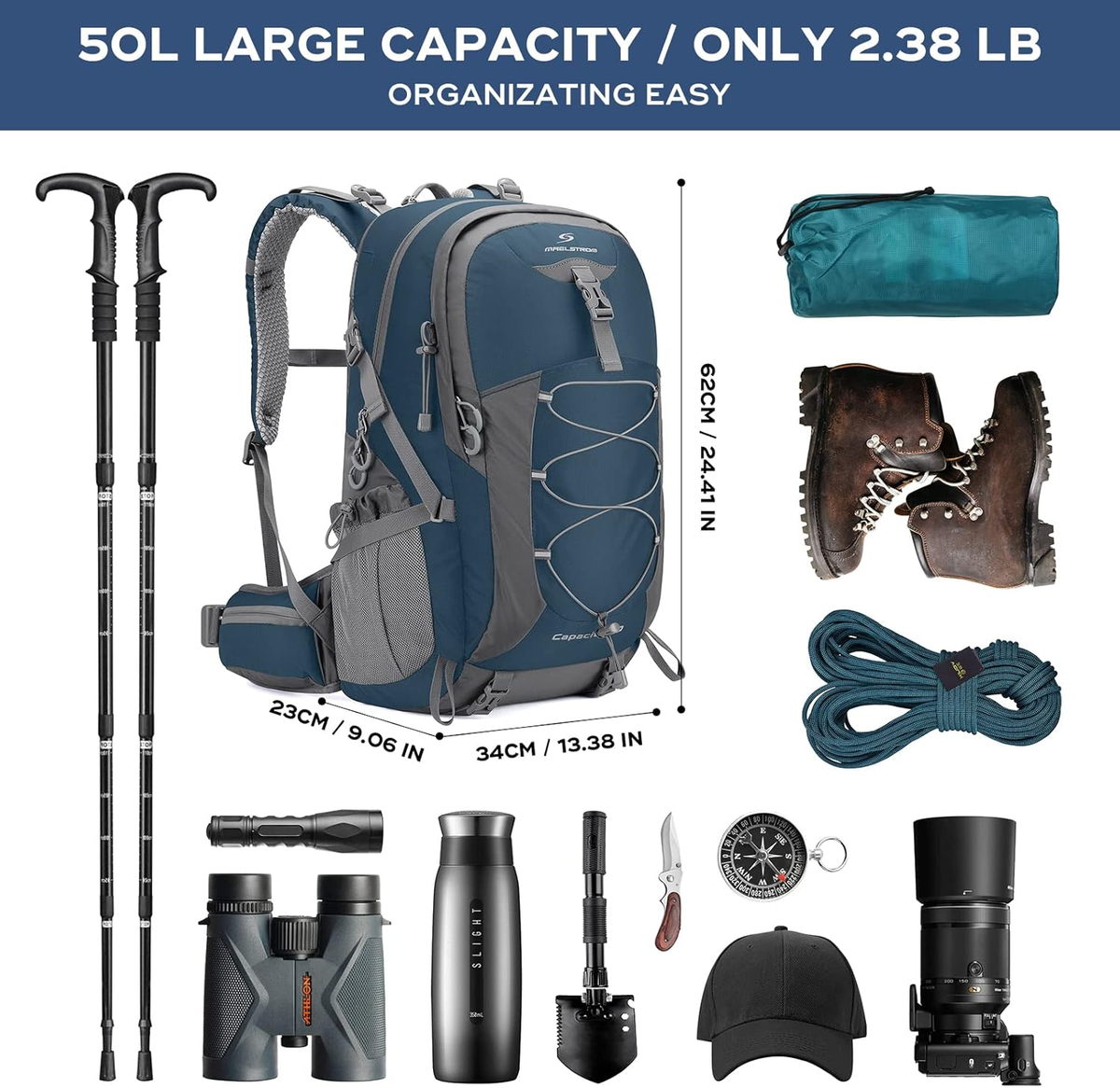 50L Waterproof Hiking Backpack with Rain Cover - Lightweight Travel Daypack, Blu | eBay 50L Waterproof Hiking Backpack with Rain Cover - Lightweight Travel Daypack, Blu | eBay