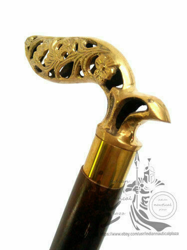 Vintage Solid Brass Leaf Head Handle Victorian Wa… - image 2