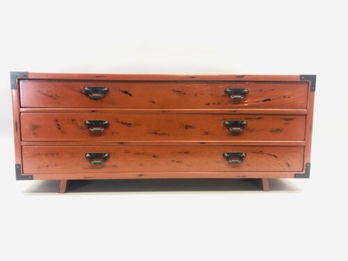 Y5471 TANSU 3-tier small drawer chest  with legs Negoro lacquer Japan antique - Picture 1 of 12