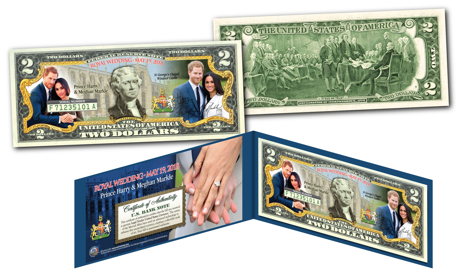 PRINCE HARRY & MEGHAN MARKLE Royal Wedding May 19th 2018 Official $2 U.S. Bill