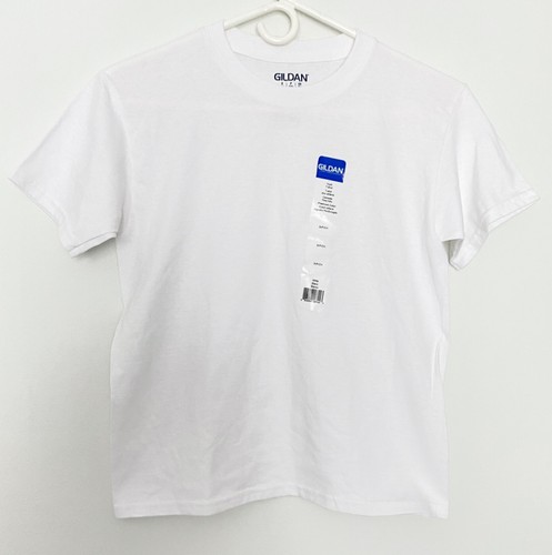NEW Gildan Youth T-Shirt 100% Cotton Short Sleeves WHITE - 第 1/3 張圖片