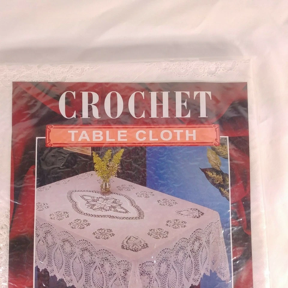 Crochet Tablecloth Vinyl 60" X 90" White Rectangle Style FC-729 New - Image 2 of 4