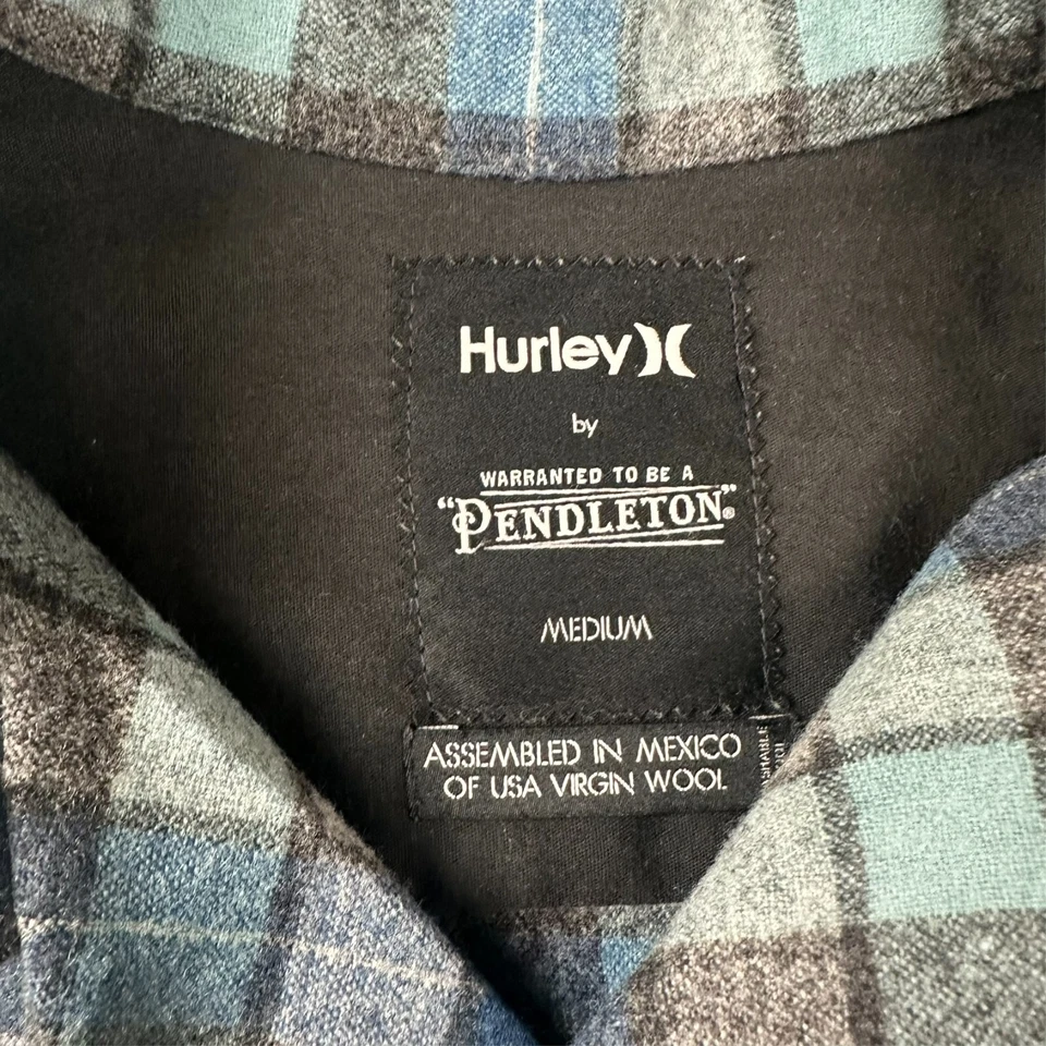 Pendleton Hurley Edición Limitada Playa Niños Lana Franela Hombres M Azul Gris Cuadros Foto 3 de 4