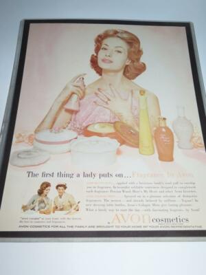 SAMMLERSTÜCK VINTAGE AVON COSMETICS Zeitschrift Werbung 1960 laminiert