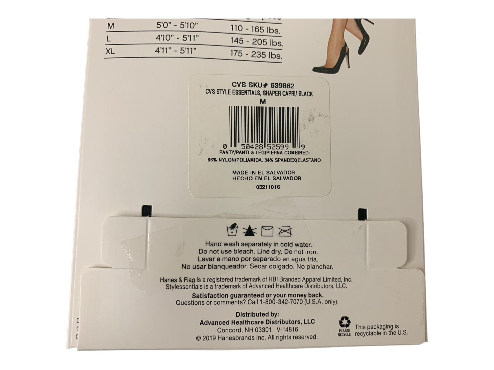 Hanes Stylessentials Capri Shapewear Garment Black Size M Smoothes