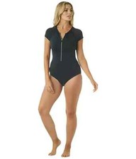 Jantzen L121217 Womens Sporty Front High Neck Black One-Piece Swimsuit Size 14