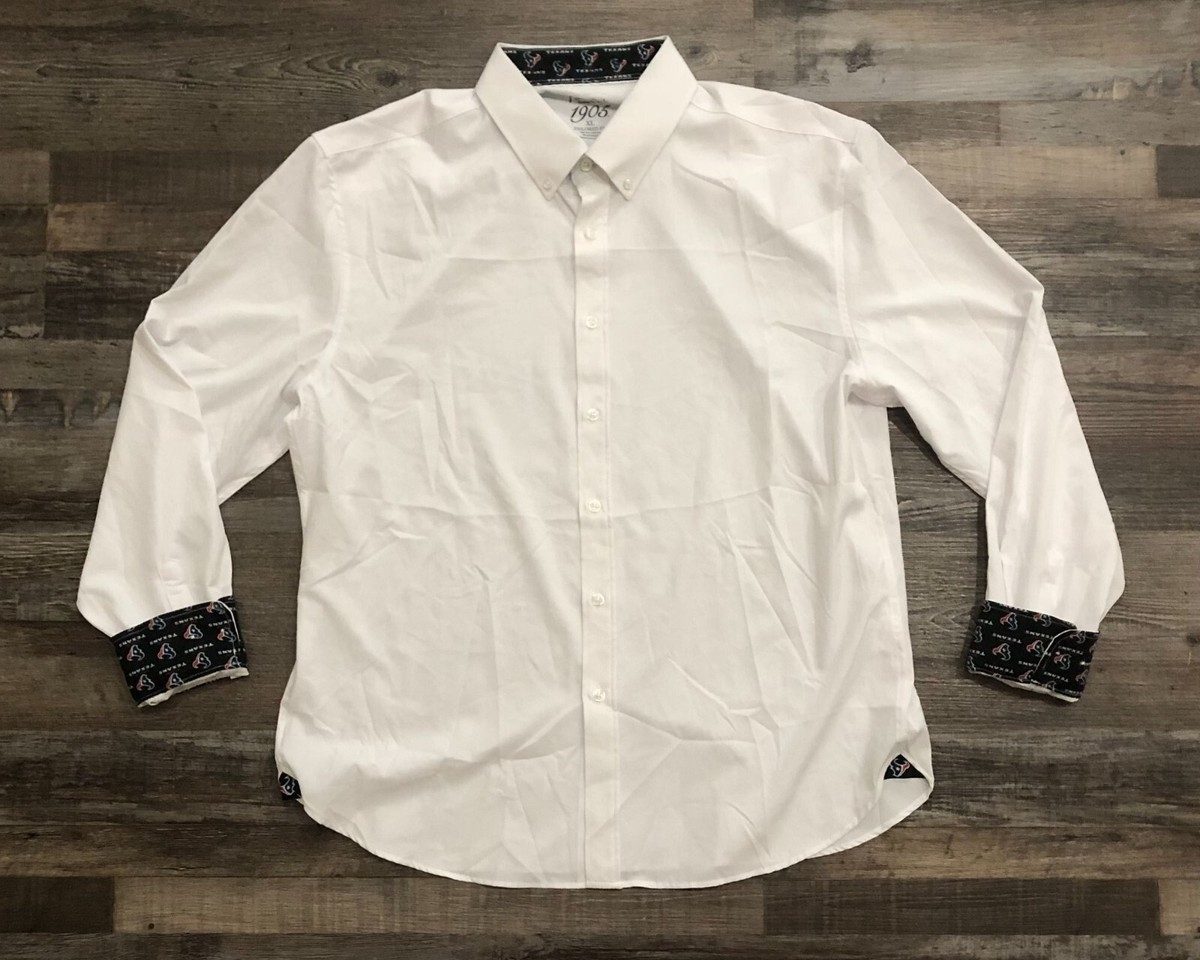 houston texans dress shirt Cutter & Buck Houston Texans NFL Helmet Skyline Recycled Gingham Mens Long Sleeve Button Down Dress Shirt in Pale Blue/Navy Blue