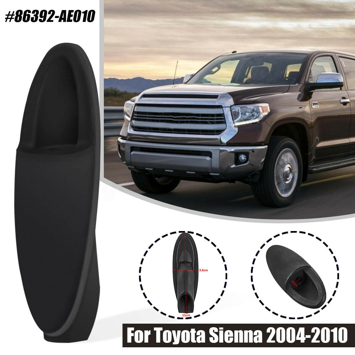 Manual Antenna Base Bezel For 2004-2010 Toyota Sienna - Black Rubber Ornament, OEM Style 11 thumbnail image