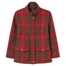 Joules Tweed Field Coat Red Check Sz 10 12 14 Rrp£259 Freeukp&p *save £100*