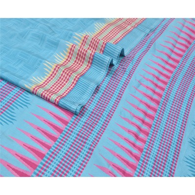 Sanskriti Vintage Blue Sarees Moss Crepe Geometric Printed Craft Fabric Sari
