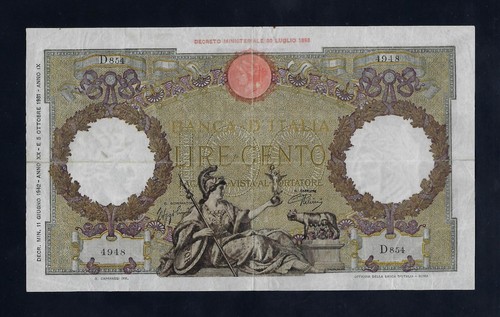 ITALY 100 LIRE lira 1931 - 1942 P-55 VF
