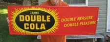 "DOUBLE COLA" LARGE EMBOSSED METAL ADVERTISING SIGN, (42"x 14") VERY NICE SIGN