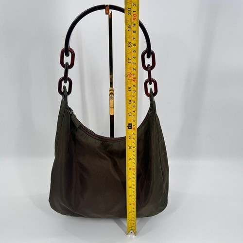 Prada Khaki Nylon Shoulder Hobo Bag With Tortoise Chain - Picture 10 of 11