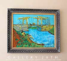 VINTAGE! QUADRO OLIO METÀ SECOLO OMAGGIO! PONTE LANGLOIS DI VAN GOGH! ARTE ANNI 60