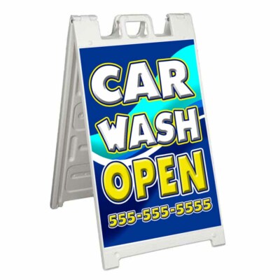 CUSTOMIZABLE CAR WASH OPEN Signicade 24x36 Aframe Sidewalk Sign Banner Decal