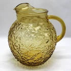 Vtg Anchor Hocking Lido Milano Desert Gold Crinkle Glass Pitcher 96 oz Amber