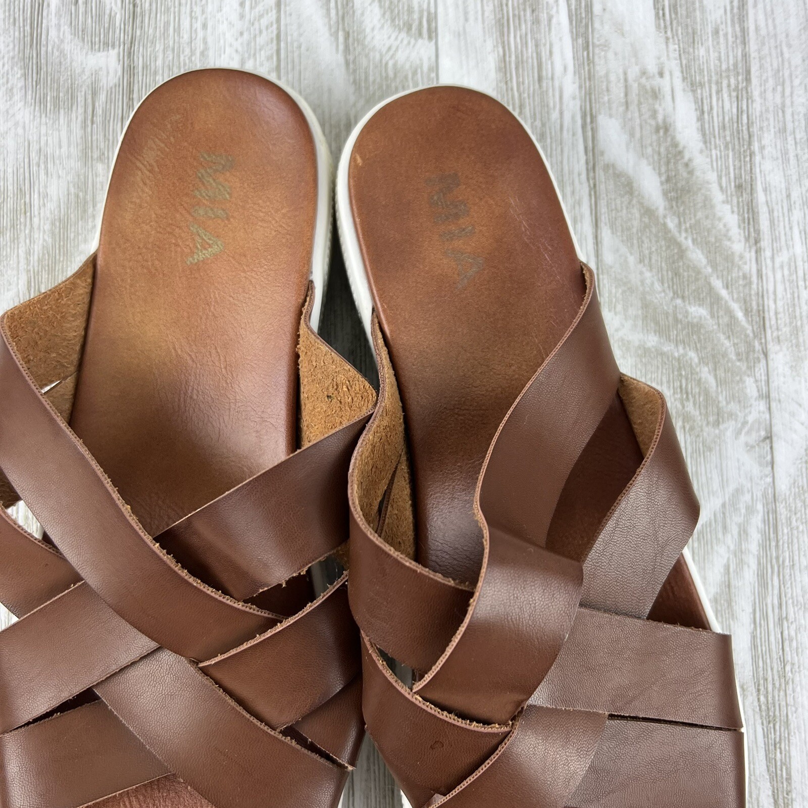 MIA Brown Leather Strappy Sandals 7.5 | eBay