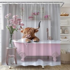 Highland Cow Shower Curtain Funny Farmhouse Bathroom Decor Fabric 70x70 Inch
