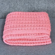 Handmade Crochet Throw Blanket Small Pink Cottage Knit Afghan 45x40