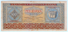 1943 Croatia 5000 Kuna 0570977 Paper Money Banknotes Currency