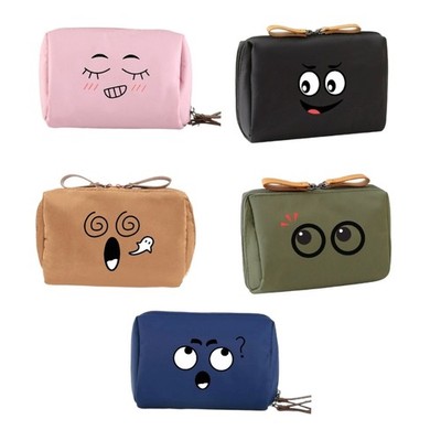 Compact Travel Cosmetic Organizer Smile Print Design Lightweight Nylon Fabric