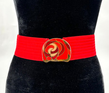 Charmant Beverly Hills Womens Red Rose Metal Buckle Stretch Fabric Belt One Size